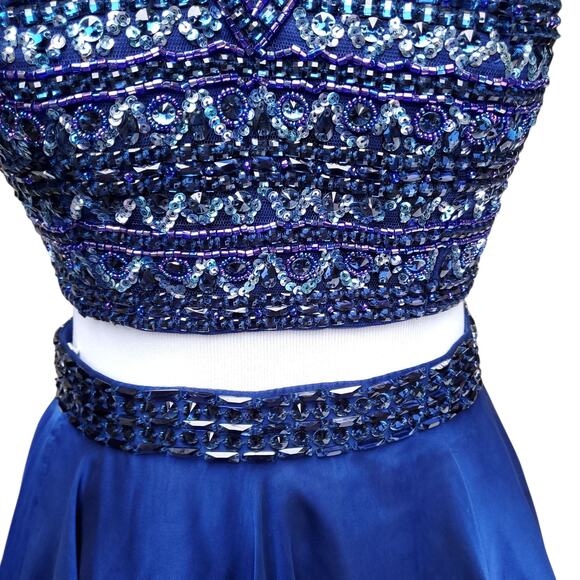 Sherri Hill Blue Two Piece Cocktail Homecoming Dress Embellished Short Skirt 0 - Picture 6 of 16